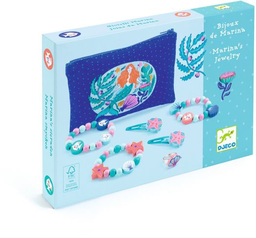 Дървени бижута в текстилно портмоне Djeco - Русалка