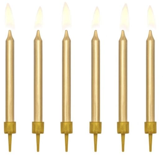 Свещи за рожден ден PartyDeco - Златни, 6 бр.