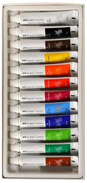 Акрилни бои Faber-Castell, 12 цвята х 20 мл.