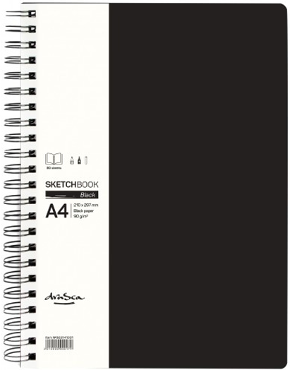 Скицник Drasca Black със спирала, А4, 80 л., портрет