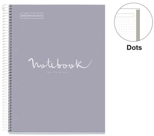 Тетрадка Miquelrius Emotions A4 със спирала, 80 листа на точки, сива