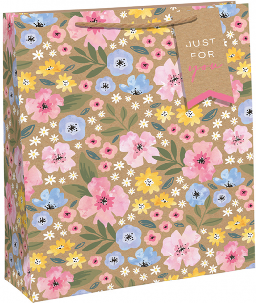Подаръчна крафт торбичка Eurowrap - Флорални, малка