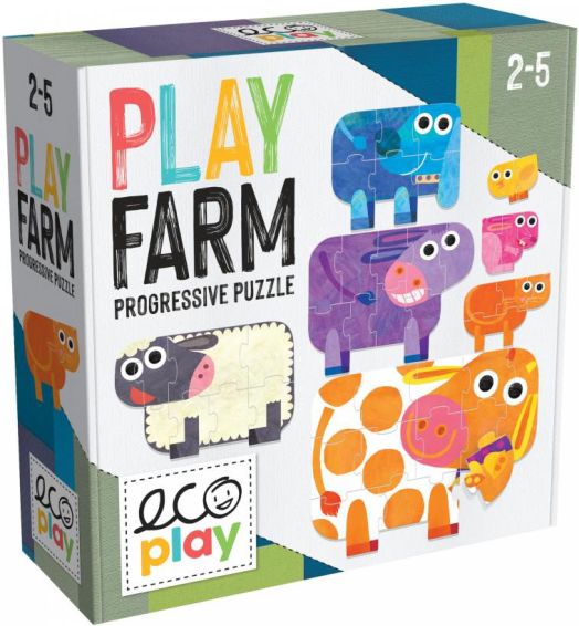 Погресивен пъзел Headu Ecoplay - Животните във фермата