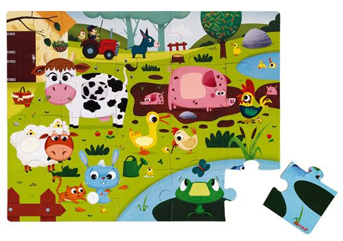 Детски тактилен пъзел Janod - Животни от фермата, 20 части