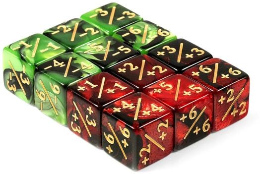 Комплект зарчета за ролеви игри Chessex: Positive/Negative  Red/Green - 12 бр.