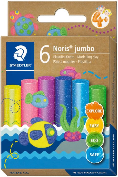 Пластилин Staedtler Noris Jumbo, 6 блестящи цвята