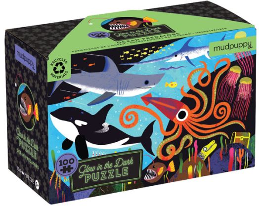 Детски светещ пъзел Mudpuppy: Океански хищници, 100 части