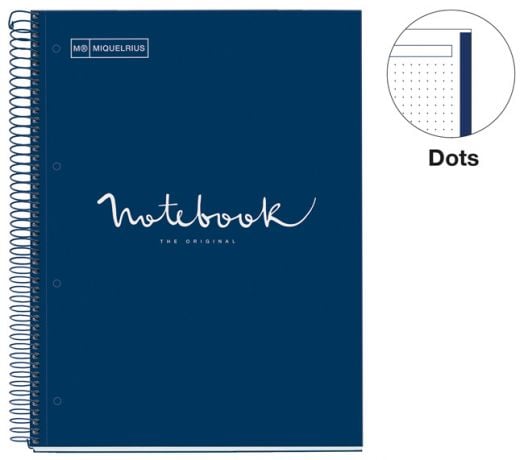 Тетрадка Miquelrius Emotions A4 със спирала, 80 листа на точки, морско синьо