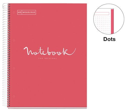 Тетрадка Miquelrius Emotions A4 със спирала, 80 листа на точки, корал