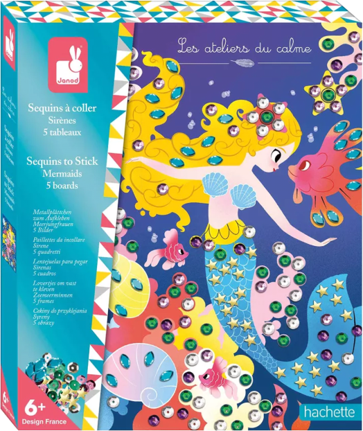 Творчески комплект Janod - Мозайка с пайети, русалки