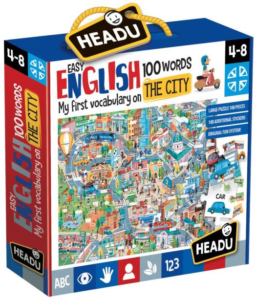 Двустранен пъзел Headu - Първи 100 английски думи, Град