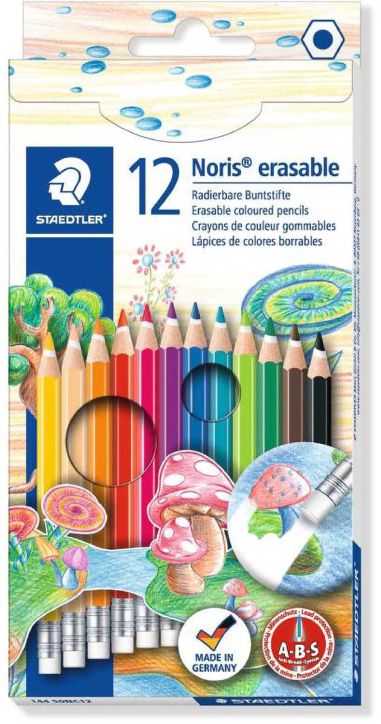 Комплект цветни моливи с гумичка Staedtler Noris Club, 12 цвята