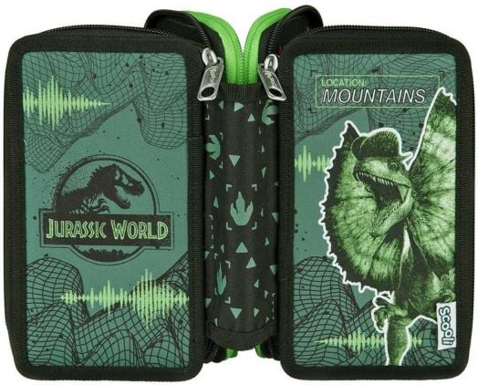 Ученически несесер Scooli Jurassic World с три отделения, пълен, модел 2024