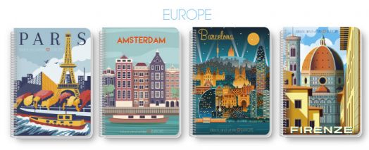 Тетрадка Black & White Crystal Garden / Europe А4 със спирала и 4 теми, 140 листа - широки редове