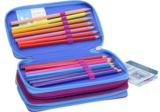 Ученически несесер Пеперуди с три отделения, пълен - модел 2022