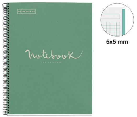Тетрадка Miquelrius Recycled Ecomint А4 със спирала, 80 листа на малки квадратчета