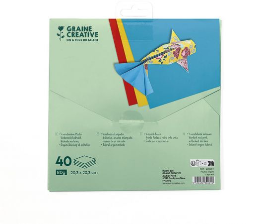 Хартия за оригами Graine Creative в ярки цветове, 40 листа