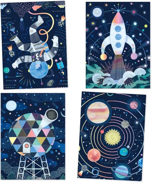 Комплект скреч карти Djeco - Cosmic Mission