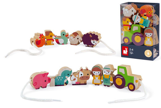 Дървена игра за нанизване Janod - Ферма