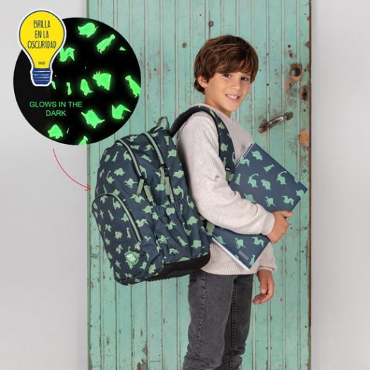 Ученическа раница Miquelrius Dinoworld с две отделения, светеща в тъмното