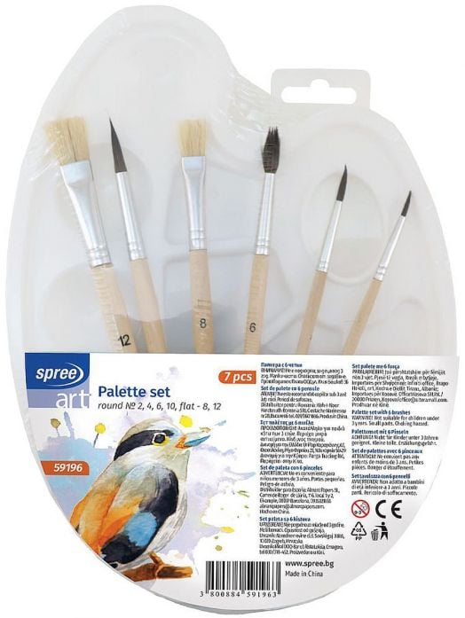 Комплект четки за рисуване Spree Art - 6 броя, с палитра