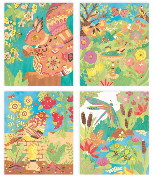 Творчески комплект Janod - Златни картини с акварел, Градина