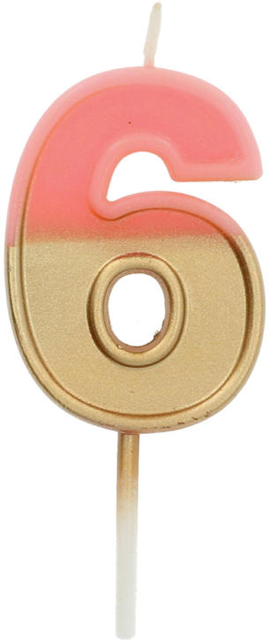 Свещ за рожден ден Folat - Цифра 6, розова и златна