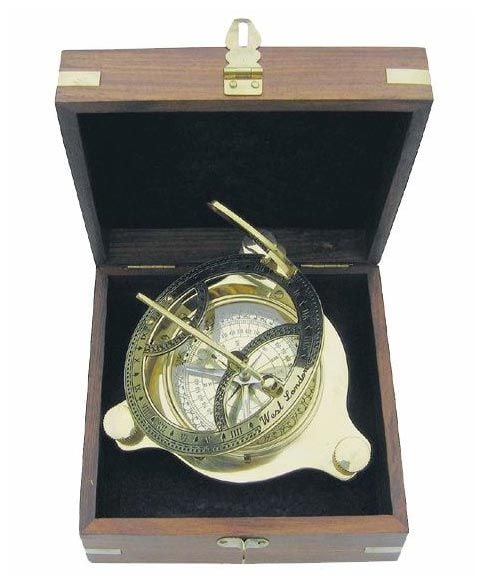 Слънчев часовник с компас Sea Club, Sundial Large в луксозна дървена кутийка