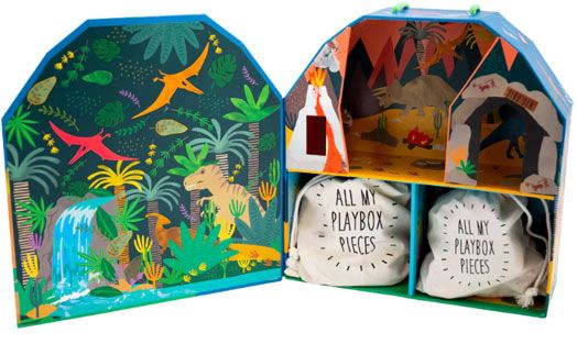 Кутия за игра с дървени фигурки Floss & Rock, Dinosaurs - Динозаври