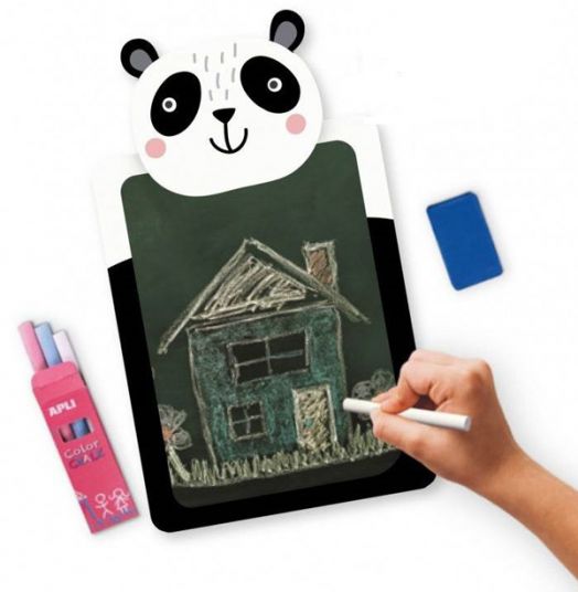 Комплект дъска за рисуване с цветни тебешири Apli Kids - Панда