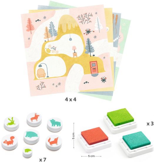 Креативен комплект Djeco: Направи картини с печати Out and About