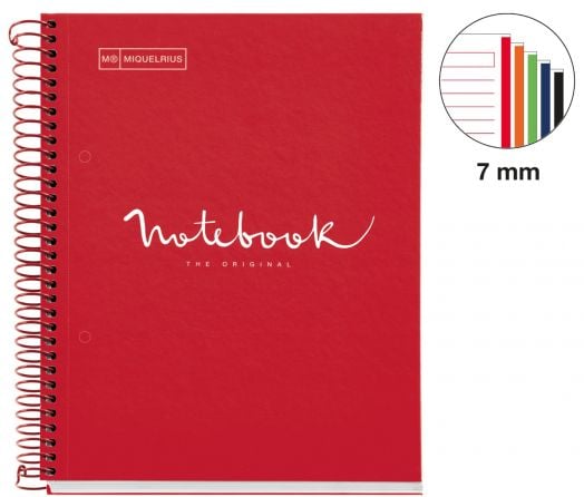 Тетрадка Miquelrius Emotions А5 със спирала, 120 листа на широки редове, червена