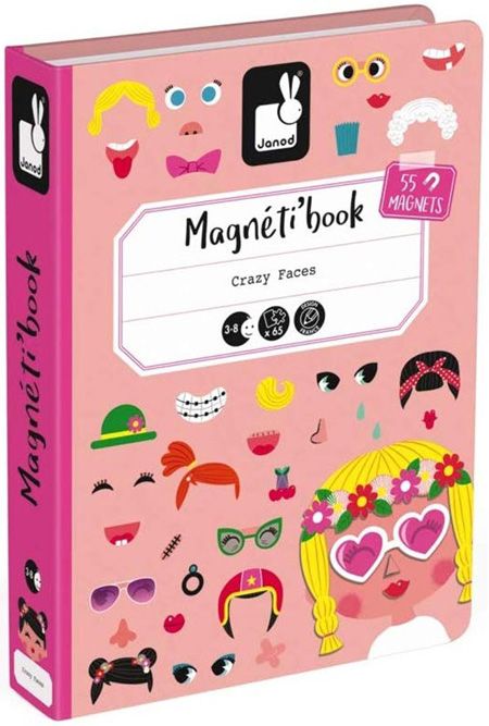 Детска магнитна книга Janod - Смешни момичешки лица