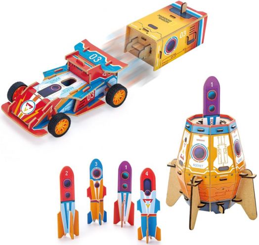 3D пъзел Cubic Fun National Geographic - ракета и състезателна кола