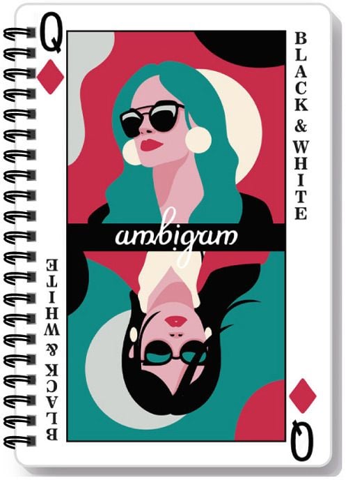 Тетрадка Black & White Cards Ambigram А4 със спирала и 2 теми, 80 листа - широки редове