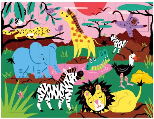 Пъзел с повдигащи се капачета Mudpuppy - Сафари, 12 части