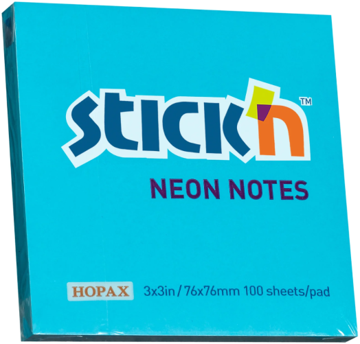 Самозалепващи неонови листчета Stick'n, сини, 76 х 76 мм, 100 бр.