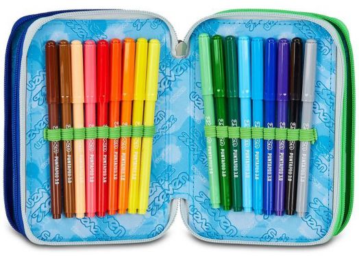 Ученически несесер Seven Write Down Green с три отделения, пълен