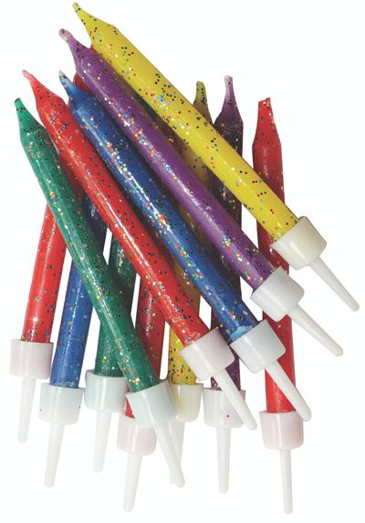 Свещички Creative Party - Цветни с брокат, 12 бр.