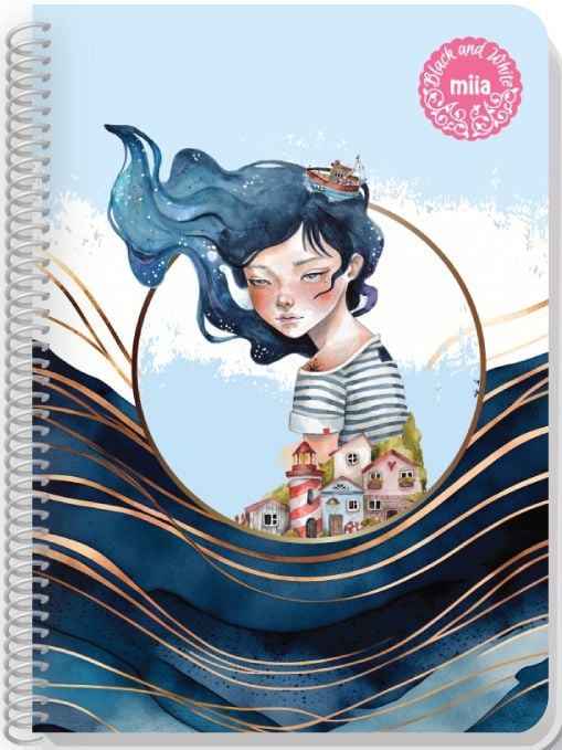 Тетрадка Black & White Miia А4 със спирала, 120 листа - широки редове