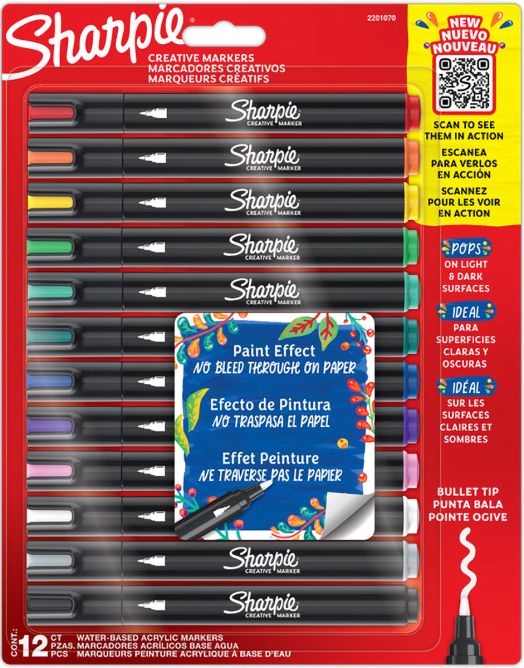 Комплект акрилни маркери Sharpie Creative Bullet Tip, 12 цвята