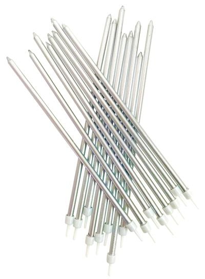 Дълги свещички Creative Party - Сребърни, 16 бр.