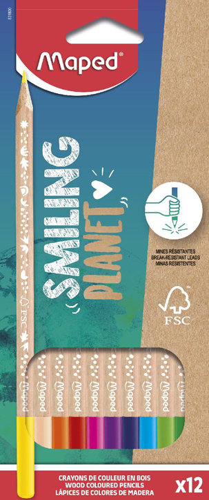 Цветни моливи Maped Smiling Planet, 12 цвята