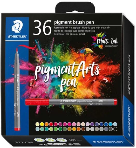Комплект маркери Staedtler Pigment Brush Pen 371, 36 земни цвята
