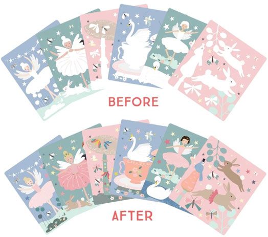 Тефтер за оцветяване с вода Floss & Rock, Magic Colour-in pad, Enchanted - Балерини