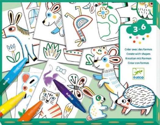 Творчески комплект Djeco: Създай с шаблони - Животни