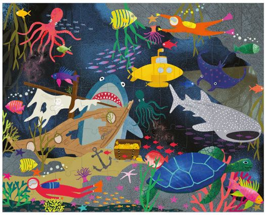 Пъзел с движещи се елементи Floss & Rock, Deep Sea - Морски животни, 50 части