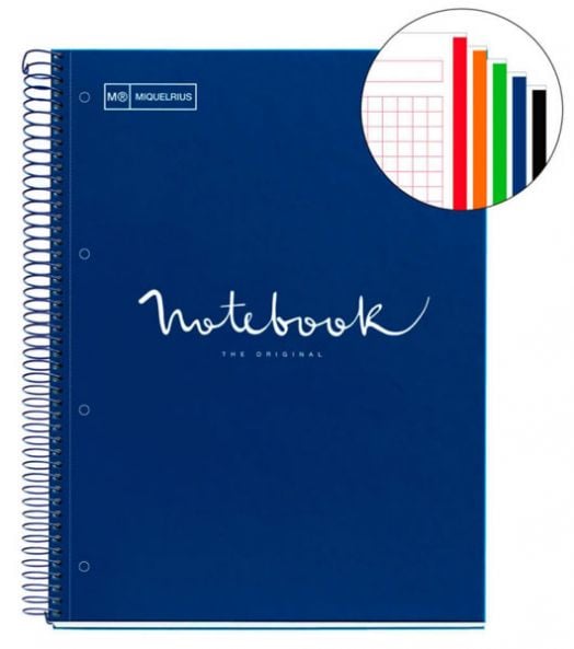 Тетрадка Miquelrius Emotions А4 със спирала, 120 листа на малки квадратчета, тъмносиня