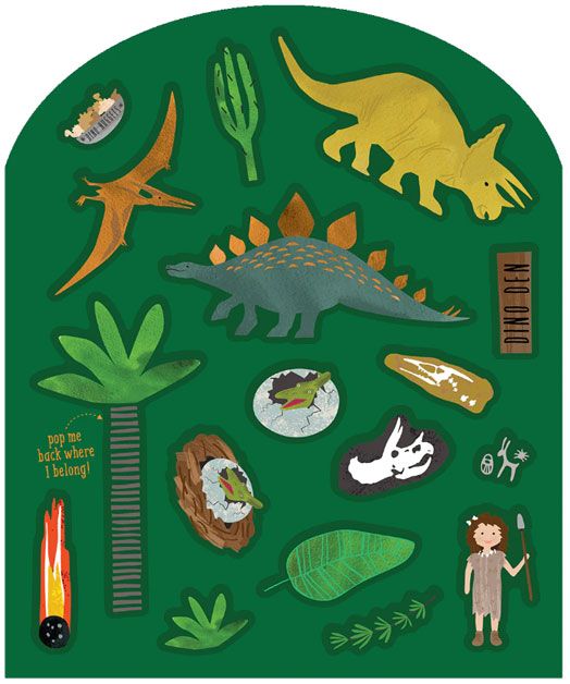 Книжка със стикери Floss & Rock, Stick and Play, Dinosaur - Динозаври