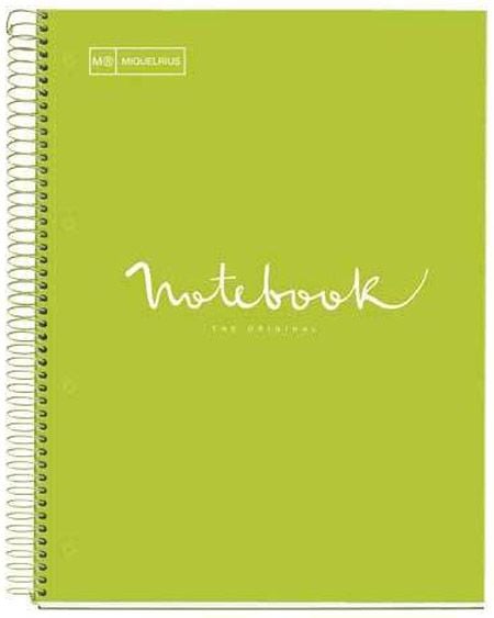 Тетрадка Miquelrius Emotions А4 със спирала, 120 листа на широки редове, лайм